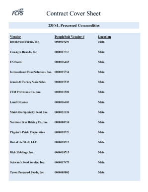 Fillable Online Contract Cover Sheet - 23FS1, Processed Commodities ...