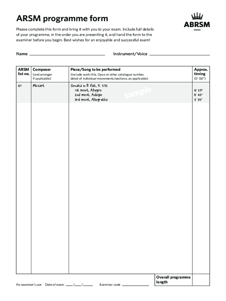 Fillable Online Arsm Programme Form - Fill and Sign Printable Template ...