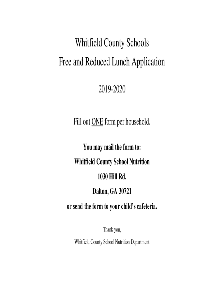 Fillable Online Free and reduced lunch applications open for Whitfield ...