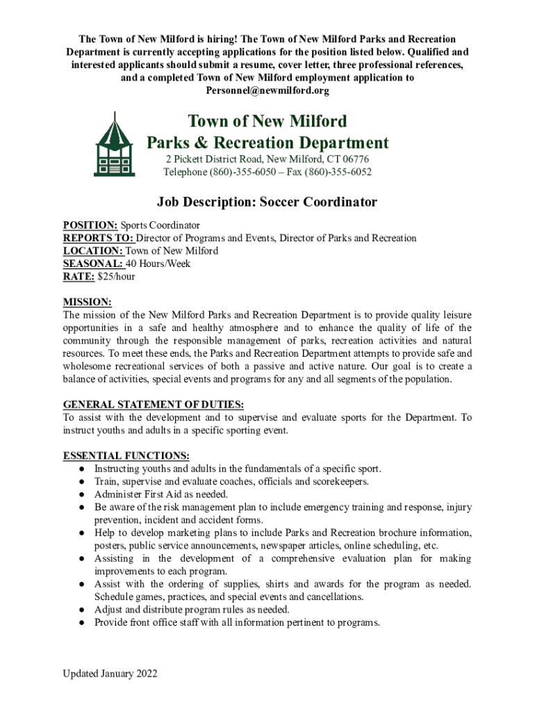 Fillable Online The Town of New Milford is hiring Fax Email Print
