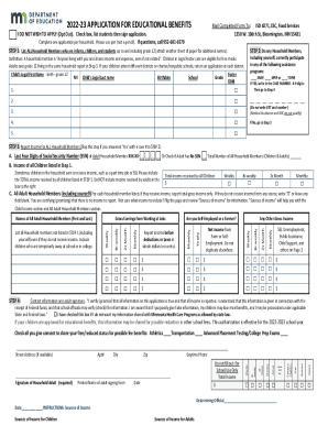 Fillable Online Education Benefit Form (Meal Application) Fax Email ...