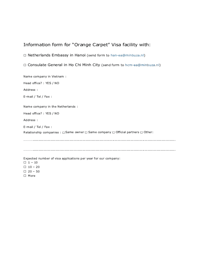 Fillable Online Information form for Orange Carpet Visa facility