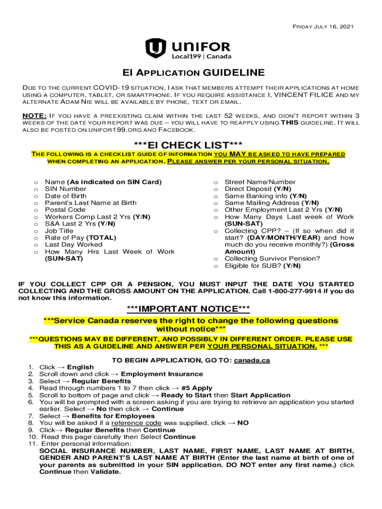 Fillable Online EI APPLICATION GUIDELINE Fax Email Print pdfFiller