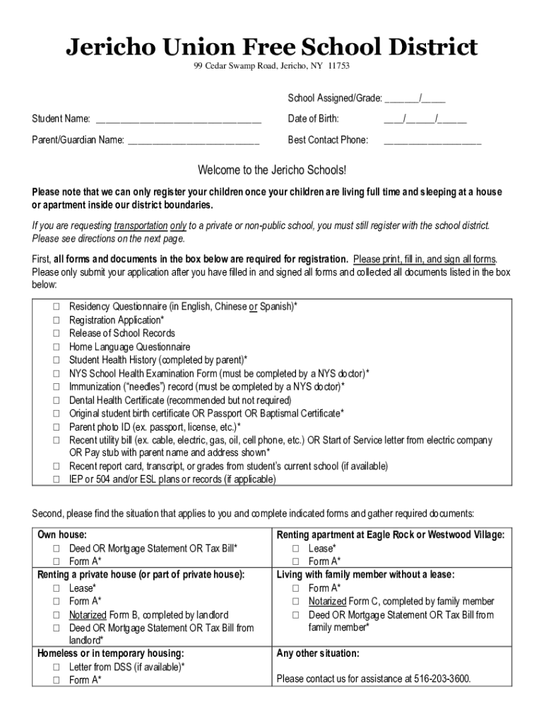 Fillable Online Jericho Union Free School District 99 Cedar Swamp Road