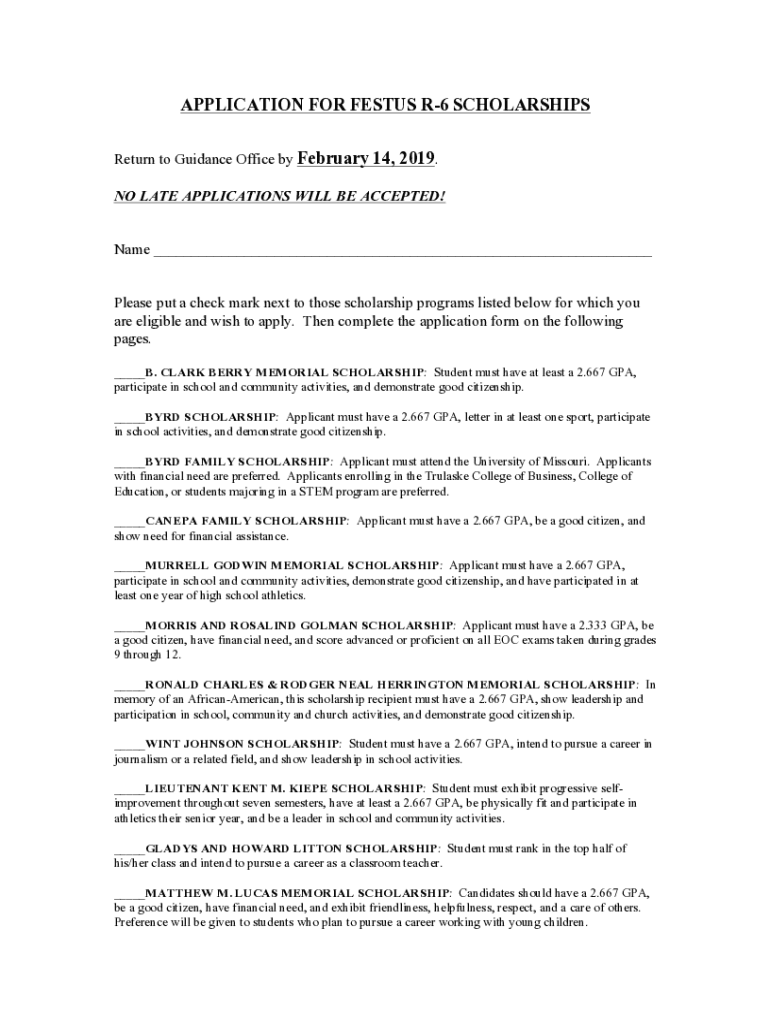 Fillable Online APPLICATION FOR FESTUS R6 SCHOLARSHIPS Fax Email Print