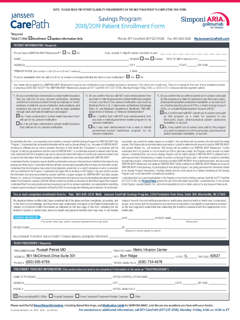 Janssen Patient Assistance Enrollment Form 2024 Fillable Online Janssen CarePath Savings Program 2018/2019 Patient