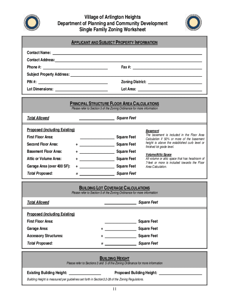 Fillable Online Single Family Zoning Worksheet Fax Email Print pdfFiller