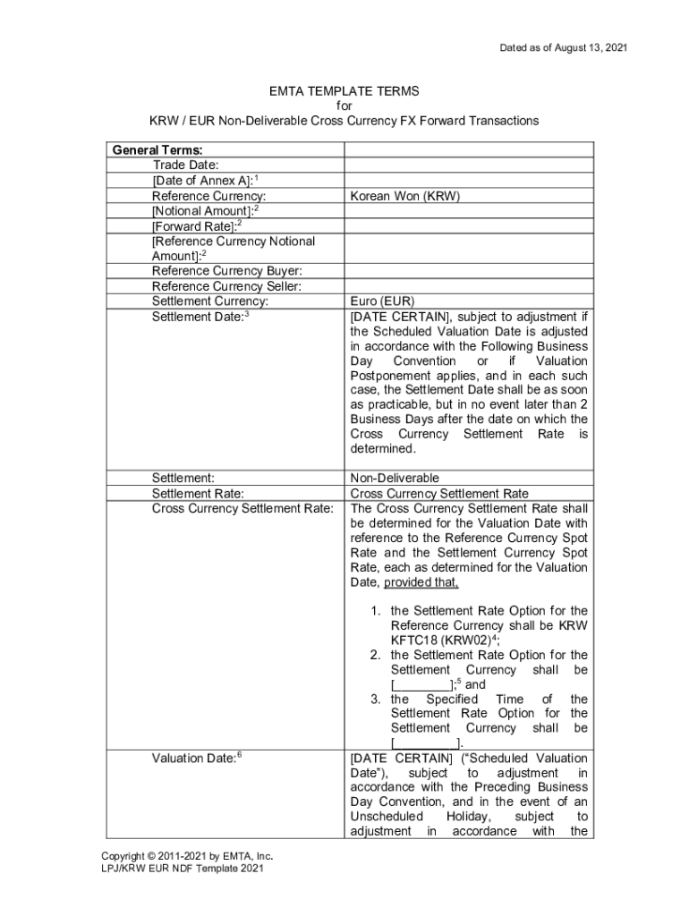Fillable Online KRW / EUR NonDeliverable Cross Currency FX Forward