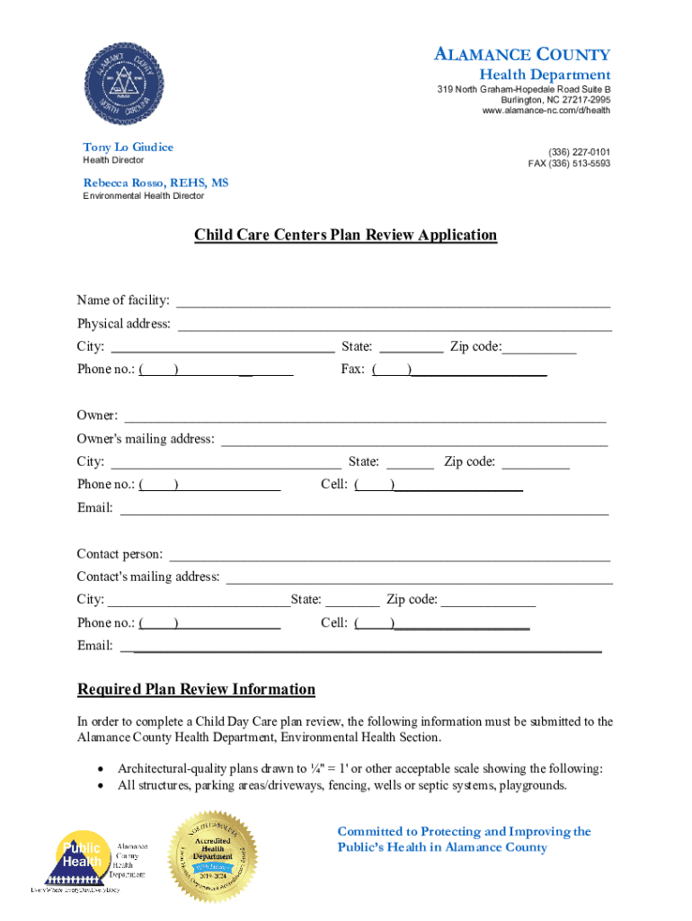Fillable Online Alamance County Health Department in Burlington, NC Fax