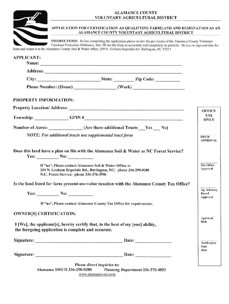 Fillable Online Voluntary Agricultural District Application for