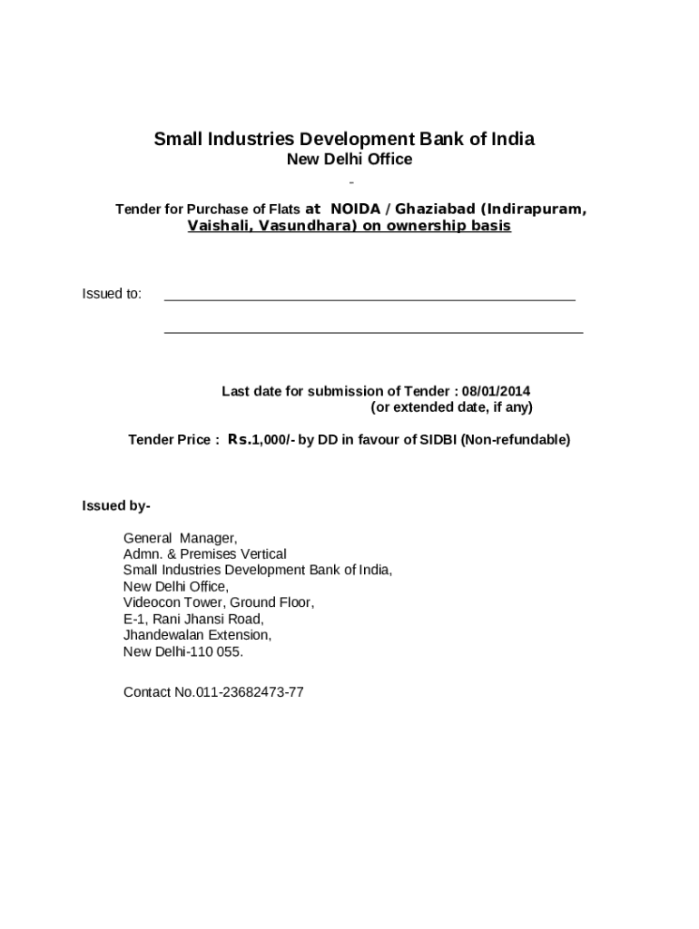 Tenders of Small Industries Development Bank Of India Doc Template pdfFiller