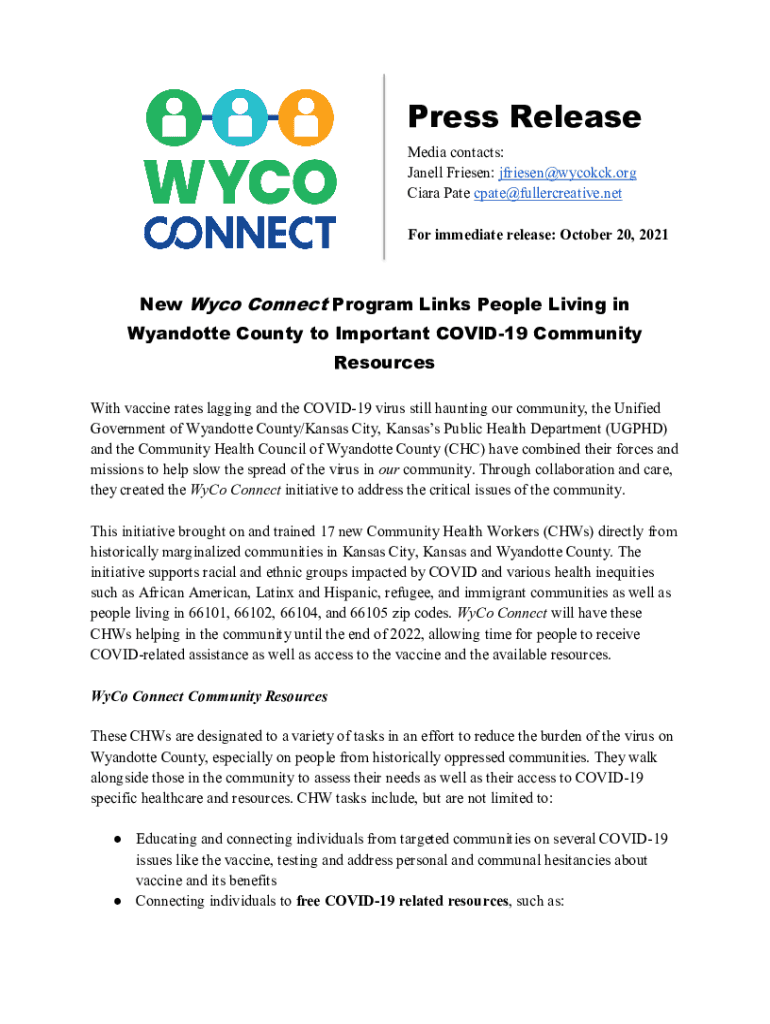 Fillable Online Press Release Unified Government of Wyandotte County Fax Email Print pdfFiller