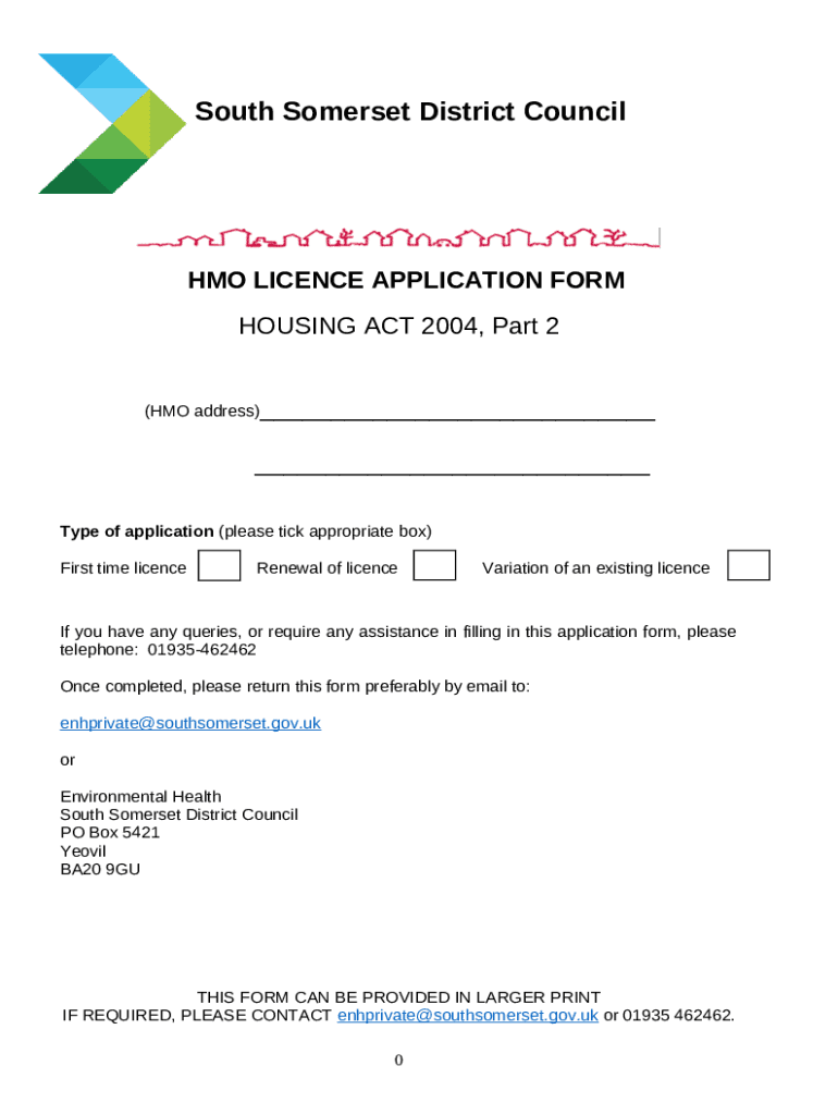 hmo licence application South Somerset District Council Doc Template