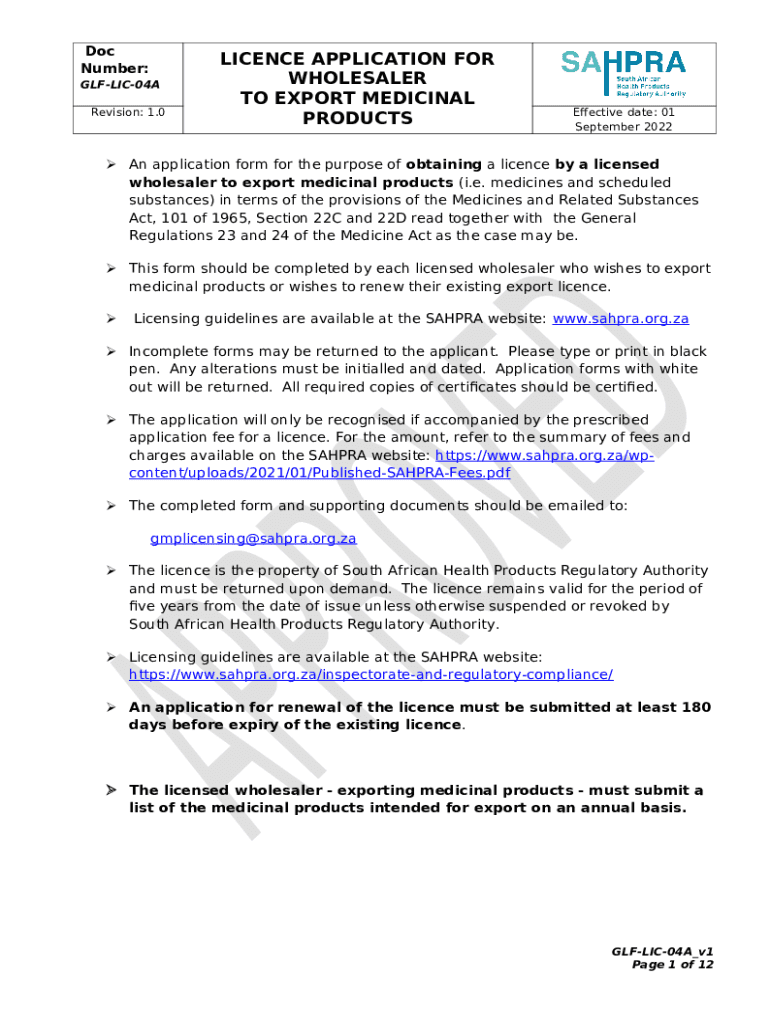 licence application for wholesaler to export medicinal products Doc Template pdfFiller