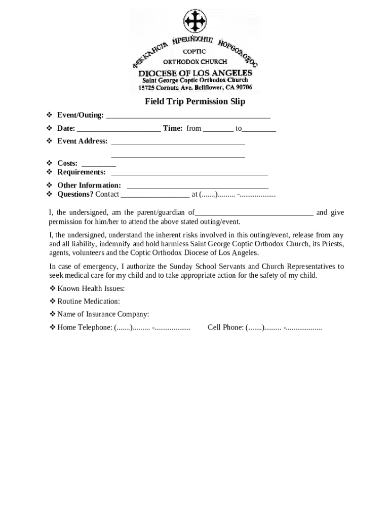 Louisiana Believes Field Trip Permission Doc Template pdfFiller
