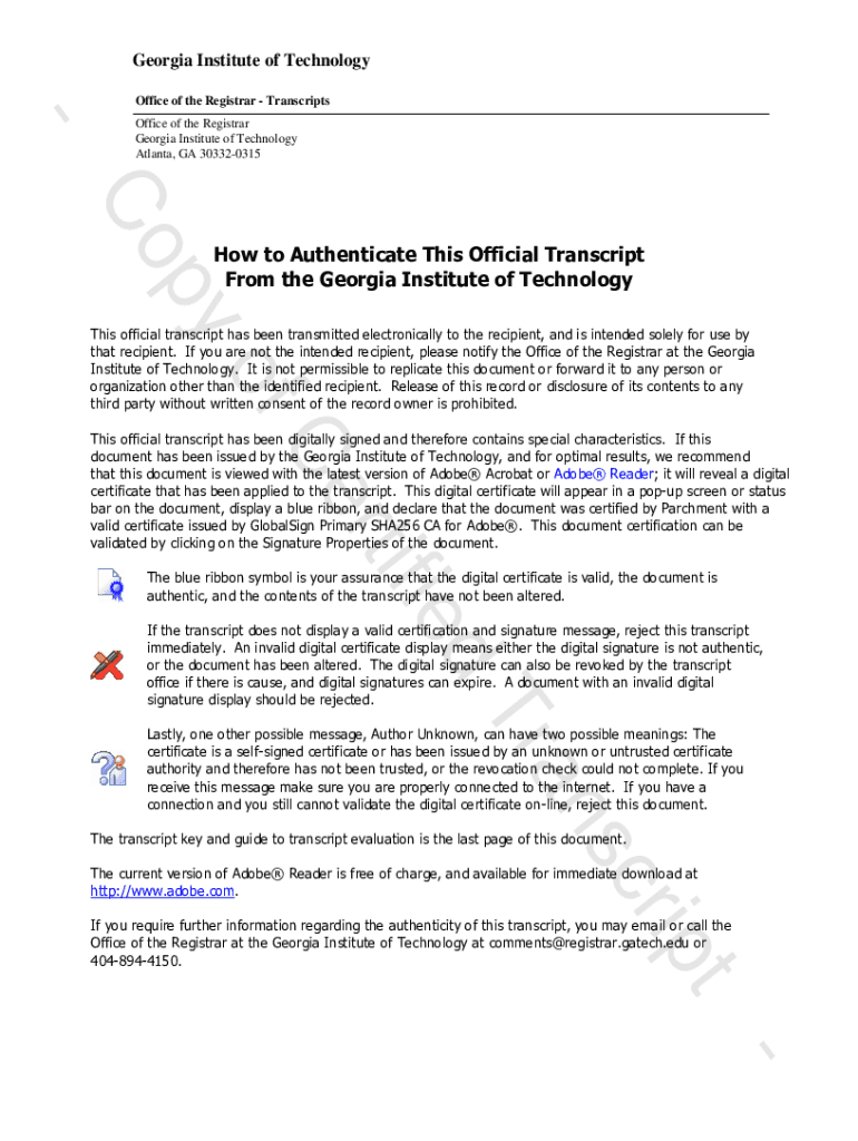 Fillable online georgia institute of technology transcript request
