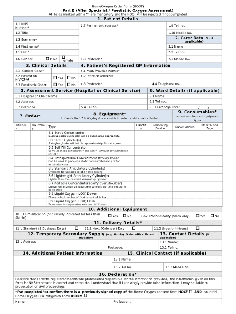 Home oxygen order (HOOF) letters and guidance Doc Template pdfFiller