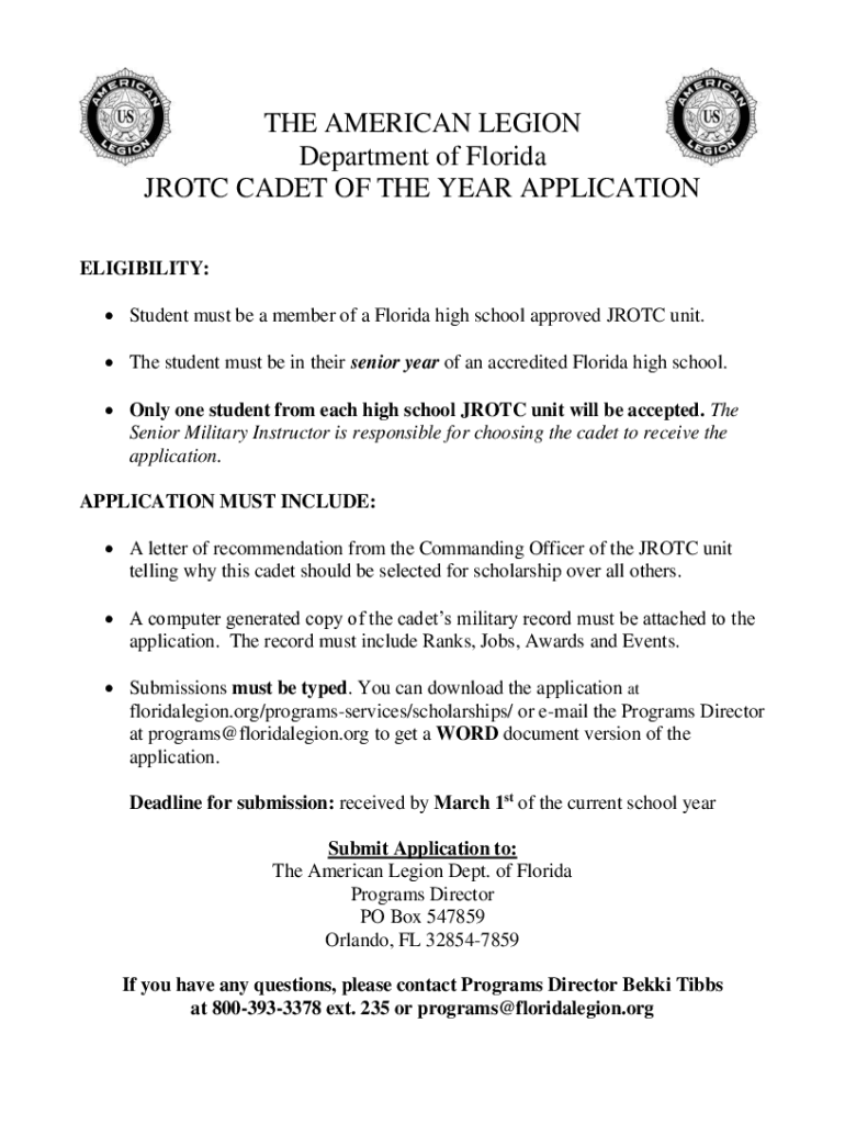 Student must be a member of a Florida high school approved JROTC unit Preview on Page 1