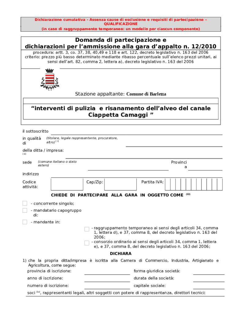 Dichiarazione cumulativa Assenza cause di Teatro Curci Doc