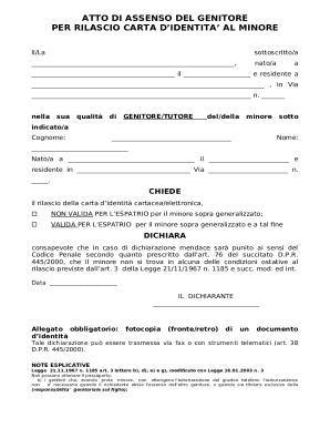 atto di assenso per il rilasciorinnovo della carta d'identita'