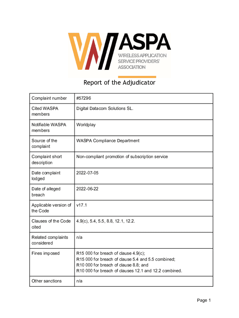 Complaint and Dispute Resolution PolicyAdjudicate Today Preview on Page 1