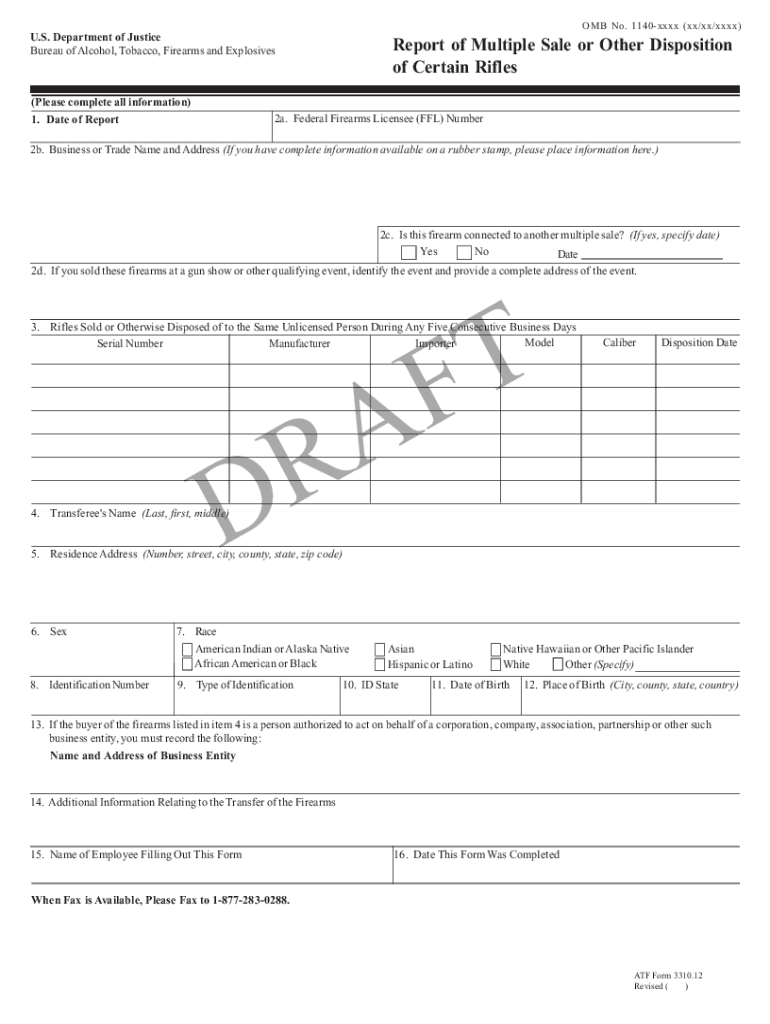 Fillable Online Fillable Online atf Report of Multiple Sale or Other ...