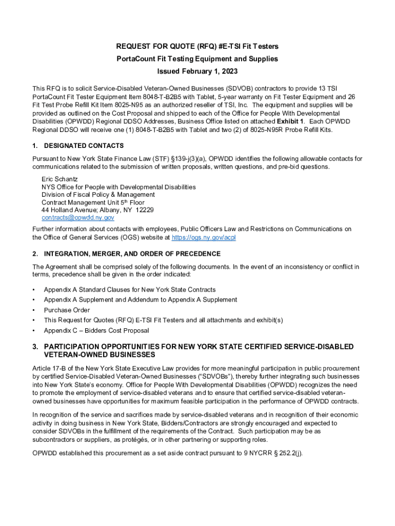 Fillable Online opwdd ny What is RFQQuotation Request Templates and