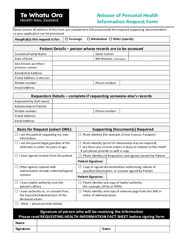 Fillable Online 202301Release of Personal Health Information Request