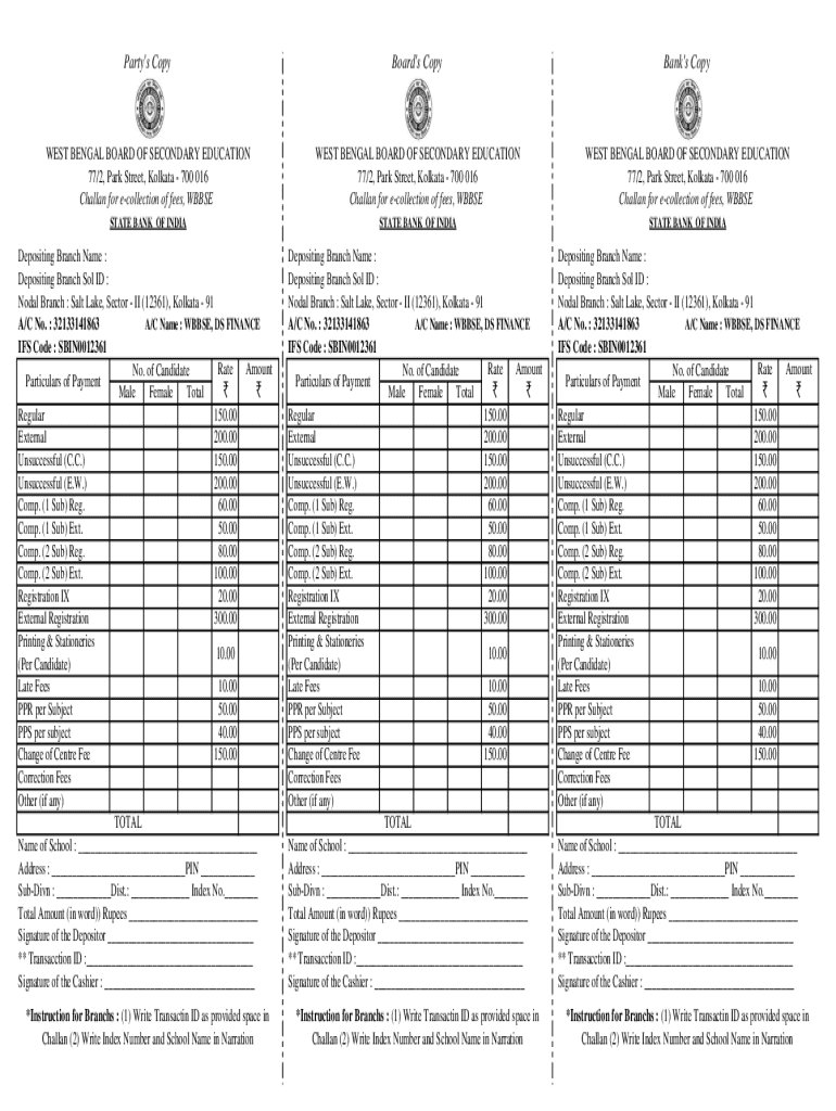 WBBSE Fee Collection Challan - Blank Fillable Template | Fill Out ...