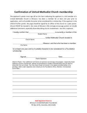 Fillable Online Confirmation of United Methodist Church membership Fax
