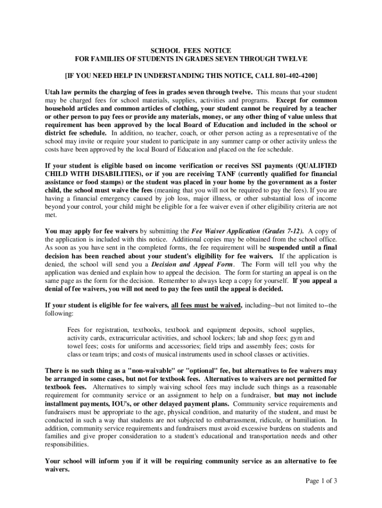 Fillable Online FI Student Fees, Fines, and ChargesLogan City School