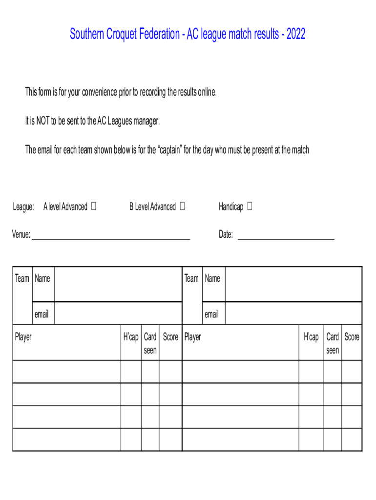 Fillable Online Score Sheets Southern Croquet Federation Fax Email Print pdfFiller