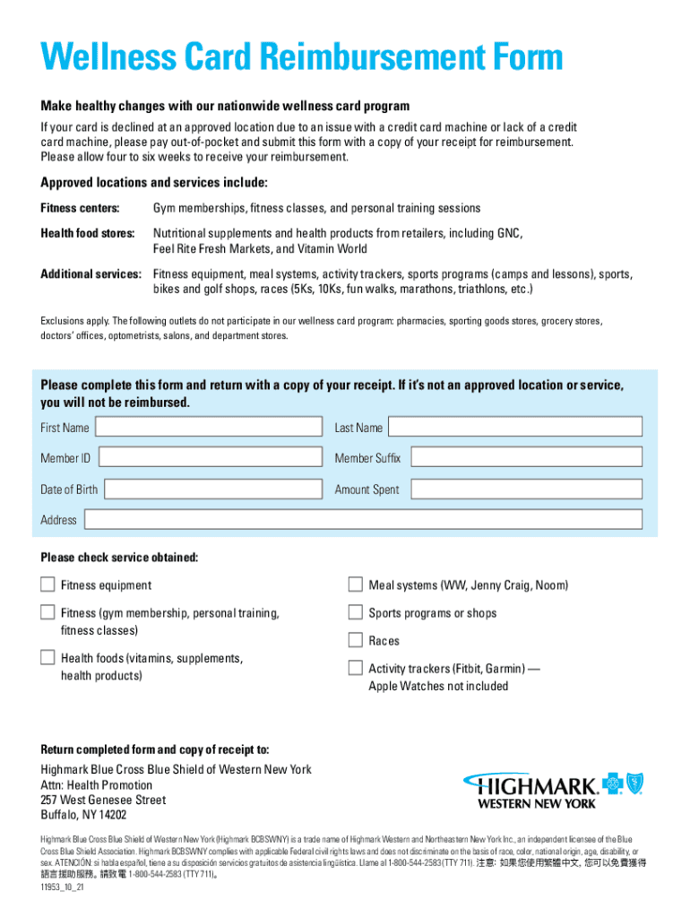 Highmark wellness card reimbursement form fill online printable