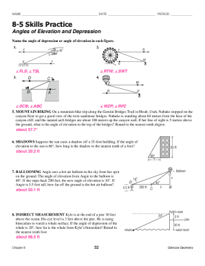 8-5 Skills Practice - Angles of Elevation and Depression