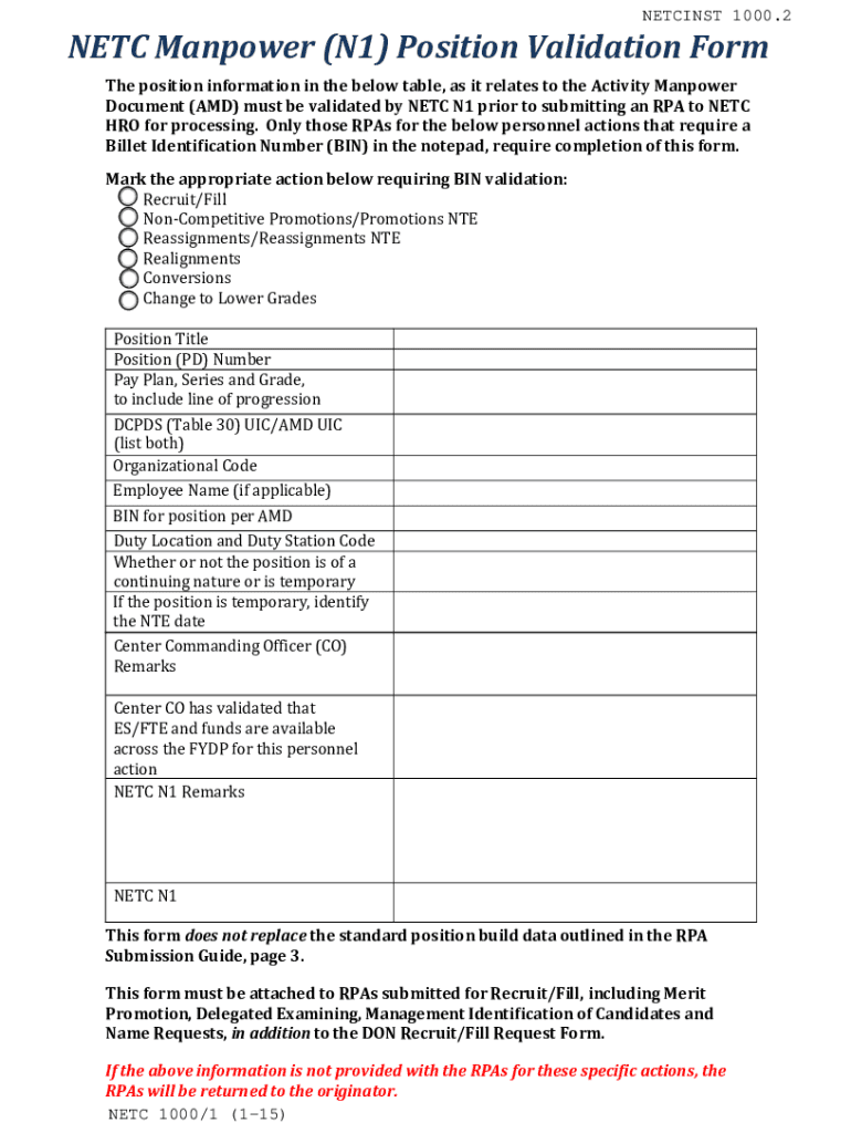 Fillable Online NETC Manpower N1 Position Validation Form Fax Email fillable-online-netc-manpower-n1-position-validation-form-fax-email
