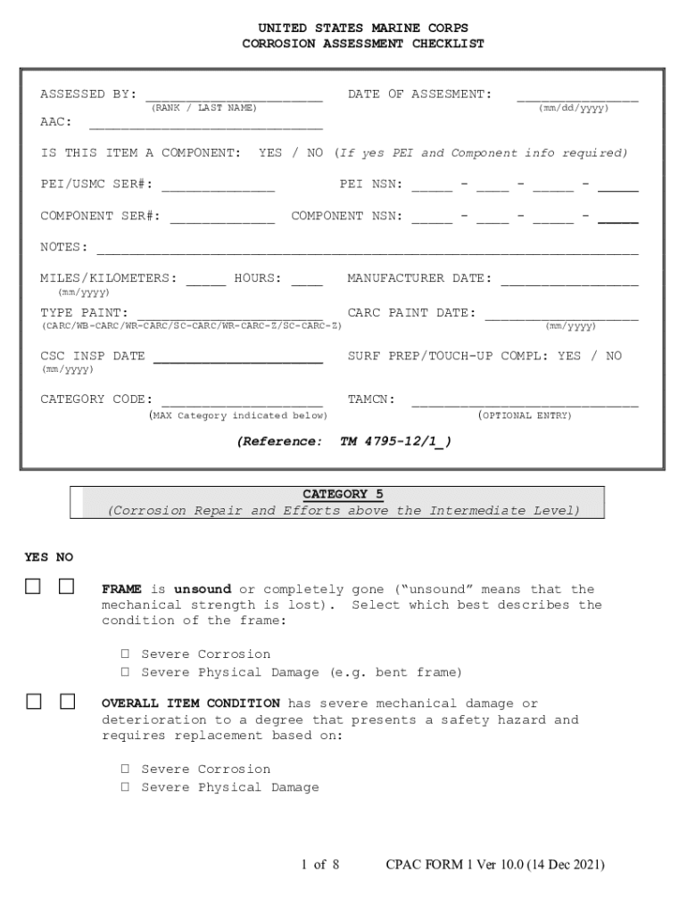 Fillable Online CPAC FORM 1 CORROSION ASSESSMENT CHECKLIST Fax Fillable Online CPAC FORM 1 CORROSION ASSESSMENT CHECKLIST Fax
