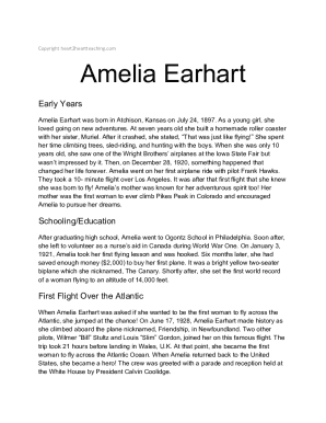 Fillable Online Amelia Earhart Facts for KidsBiography and Info ...