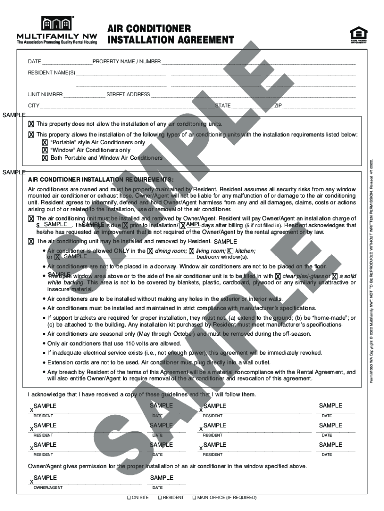 Fillable Online AIR CONDITIONER INSTALLATION AGREEMENT Fax Email Print