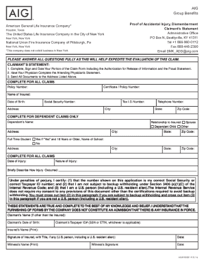 Proof of Death Claim Claimant's Statement - AIG Group Benefits