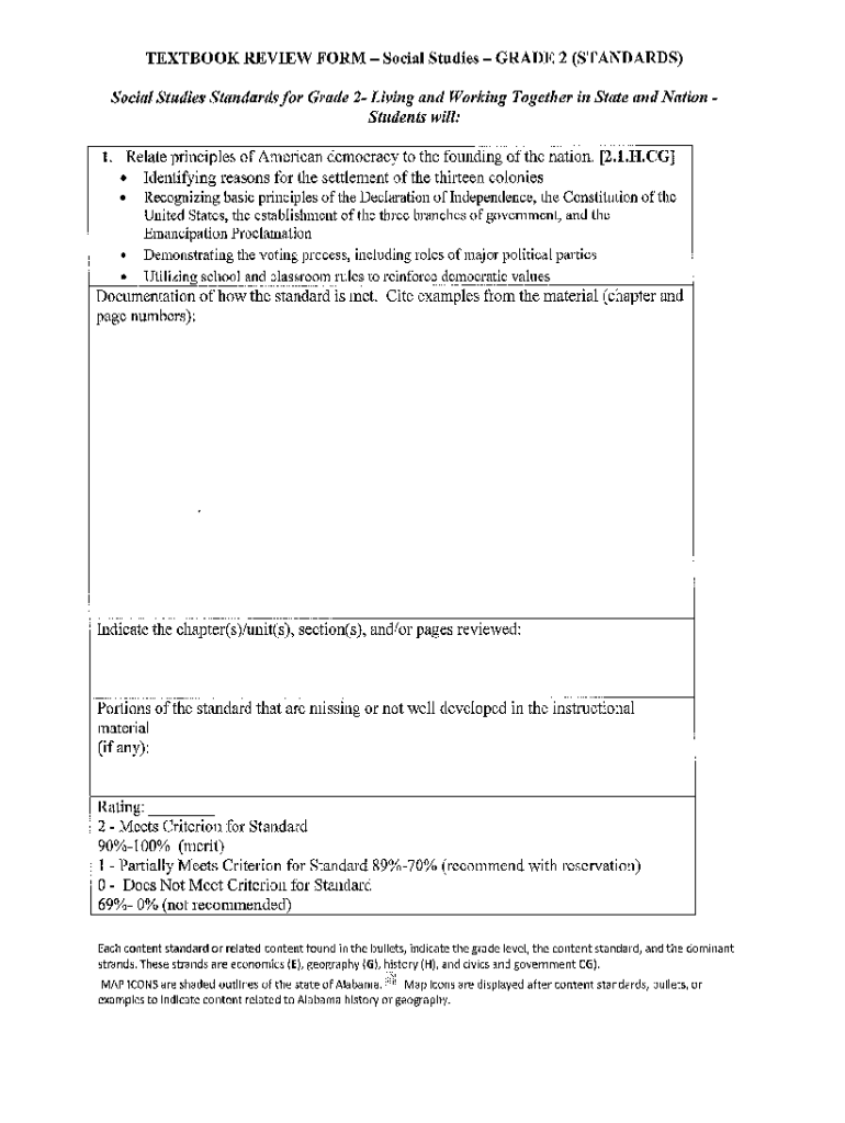 Fillable Online Textbook Review Form Social Studies Grade 2