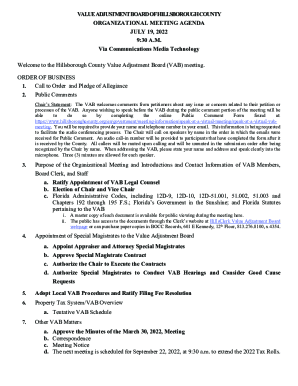 Fillable Online Value Adjustment Board Vab Agenda For 7 19 22 Fax