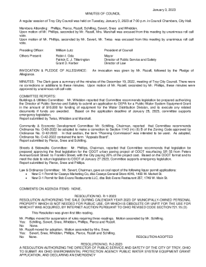 A regular session of Troy City Council was held on Tuesday, January 3, 2023 at 7:00 p