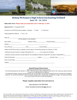 Fillable Online Bishop McNamara High School Enchanting Ireland Fax ...