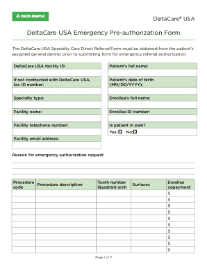 Fillable Online DeltaCare USA Emergency Pre-authorization Form Fax ...