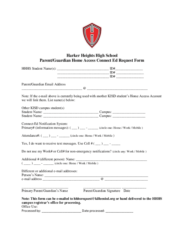Fillable Online Harker Heights High School Parent/Guardian Home Access