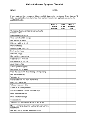 Fillable Online Child/ Adolescent Symptom Checklist - Cornerstone ...