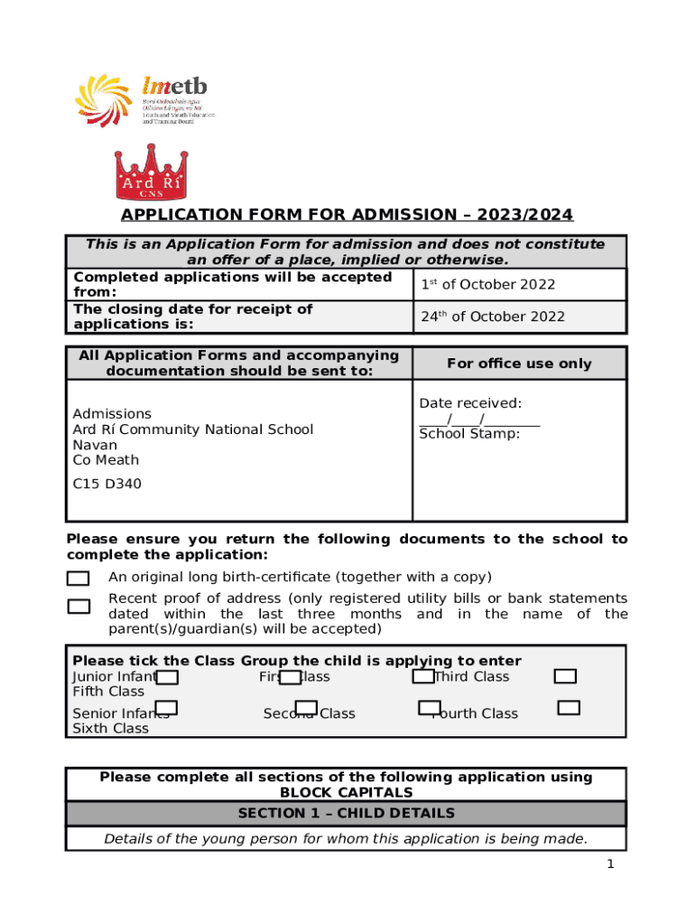 Application for Admission 2023 - 2024 Doc Template | pdfFiller