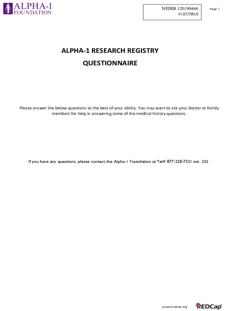 Fillable Online ALPHA-1 RESEARCH REGISTRY QUESTIONNAIRE Fax Email Print ...