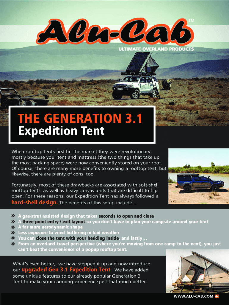 Fillable Online AluCab Gen 3.1 Expedition Tent Rocky Mountain