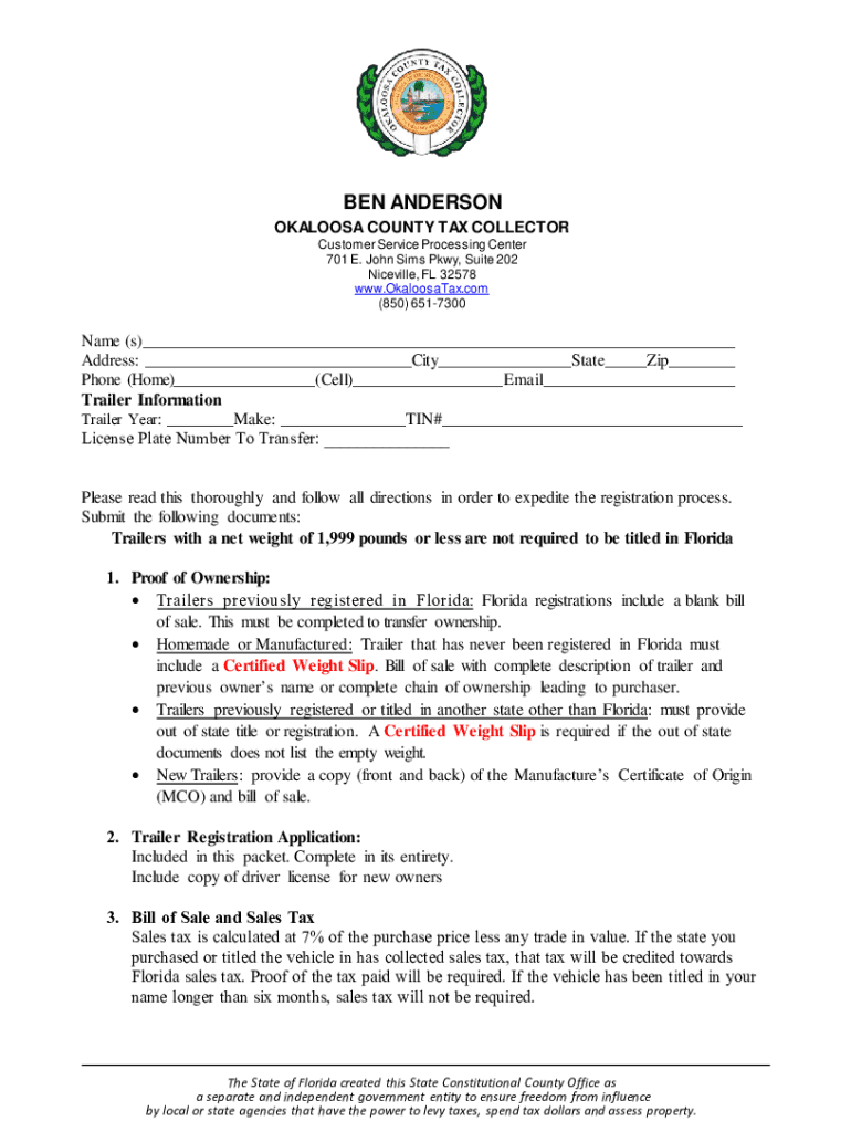 Fillable Online Fillable Online Okaloosa County Tax CollectorOfficial